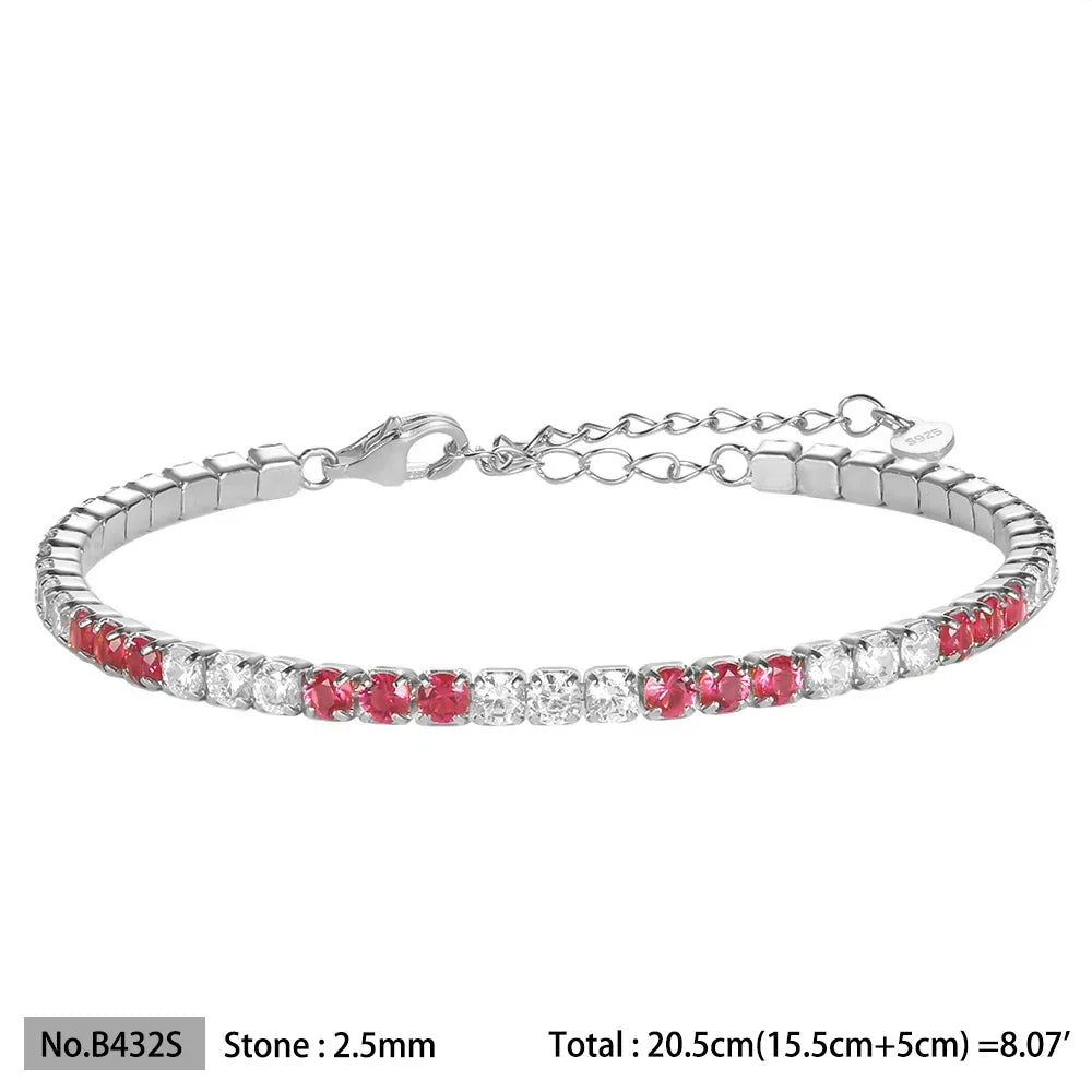 Diamond bracelet 925 Silver Rainbow 2mm Women Fine Jewelry