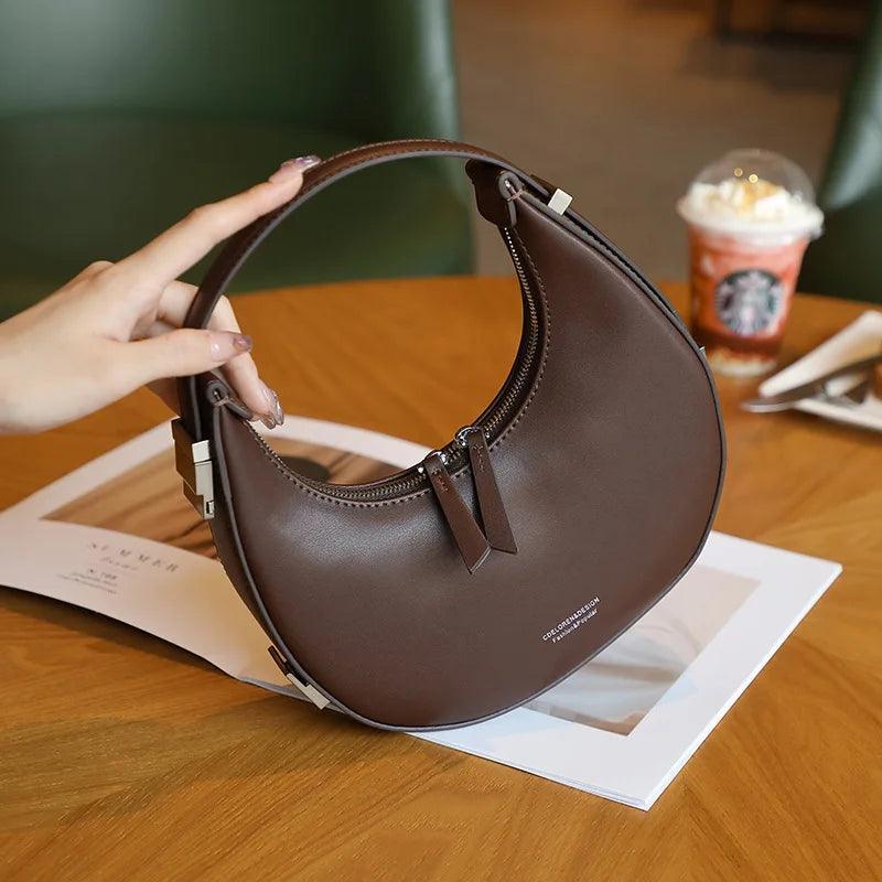 Women's Female Split Leather Elegant Moon Design Lady Luxury Shoulder