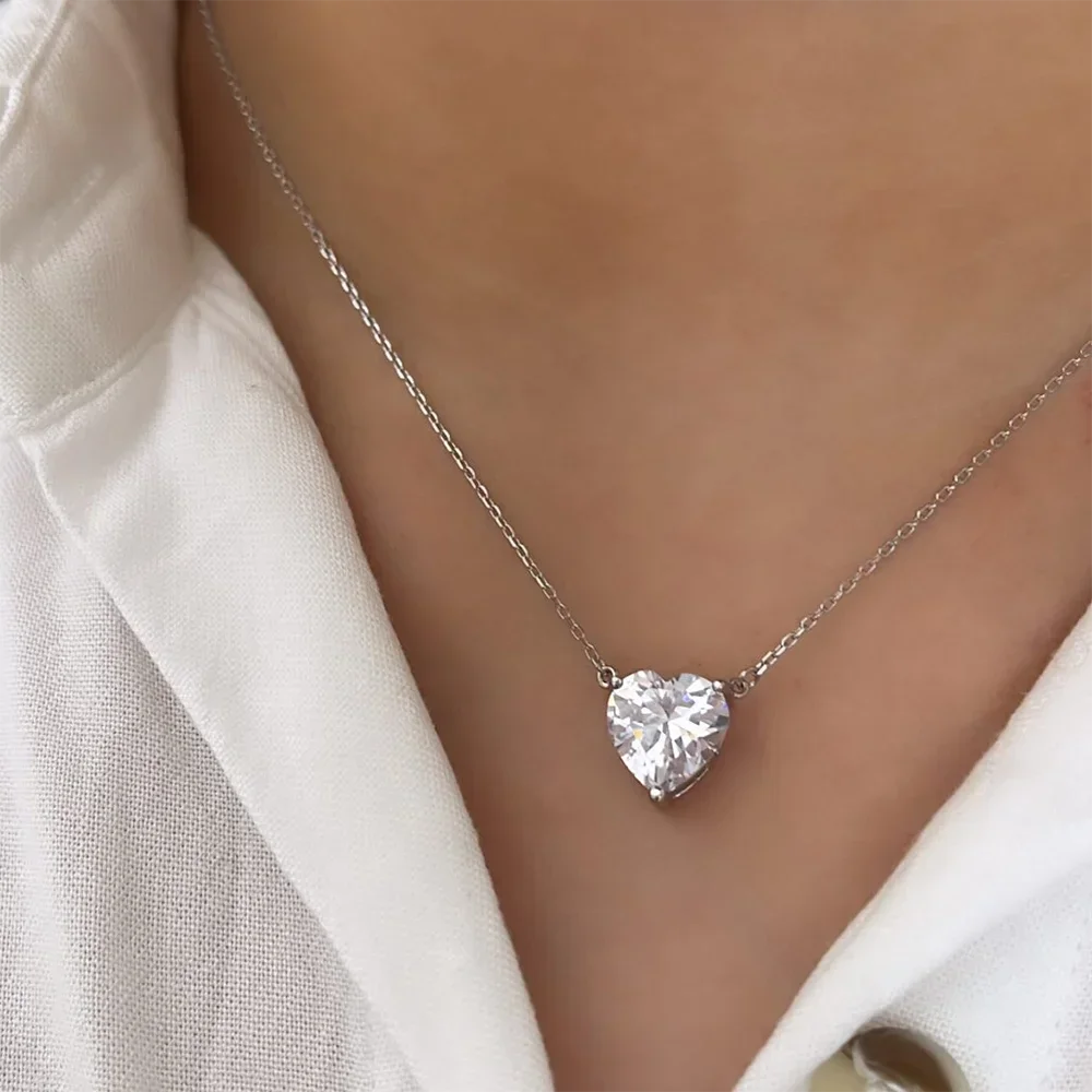 Heart Shape Solitaire Pendant Necklace Diamond for Women Chain