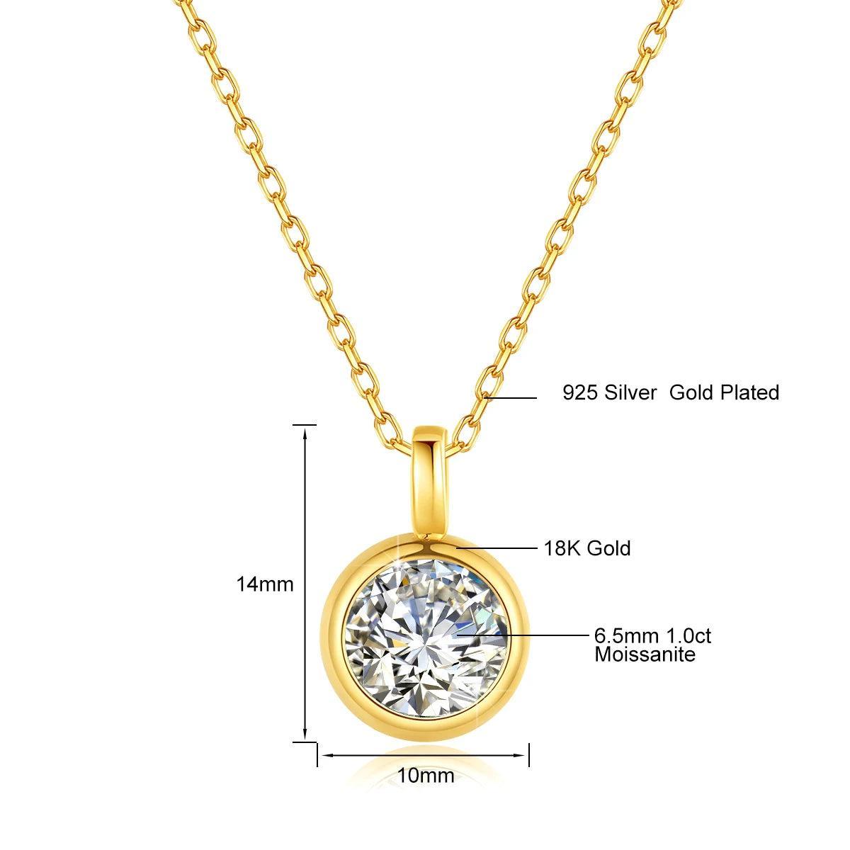 Gold Necklace 18K Women 6.5mm 1.0ct Moissanite Pendant With Jewelry High