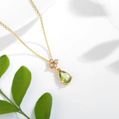 Gold Necklace 18K Natural Stone Teardrop Pendant Jewelry