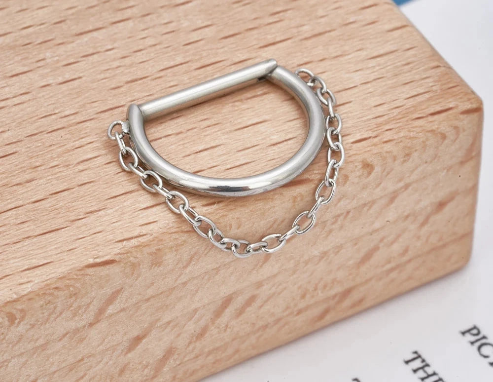 Nose Ring Titanium D Shaped Segmented Clicker Cartilage Jewelry