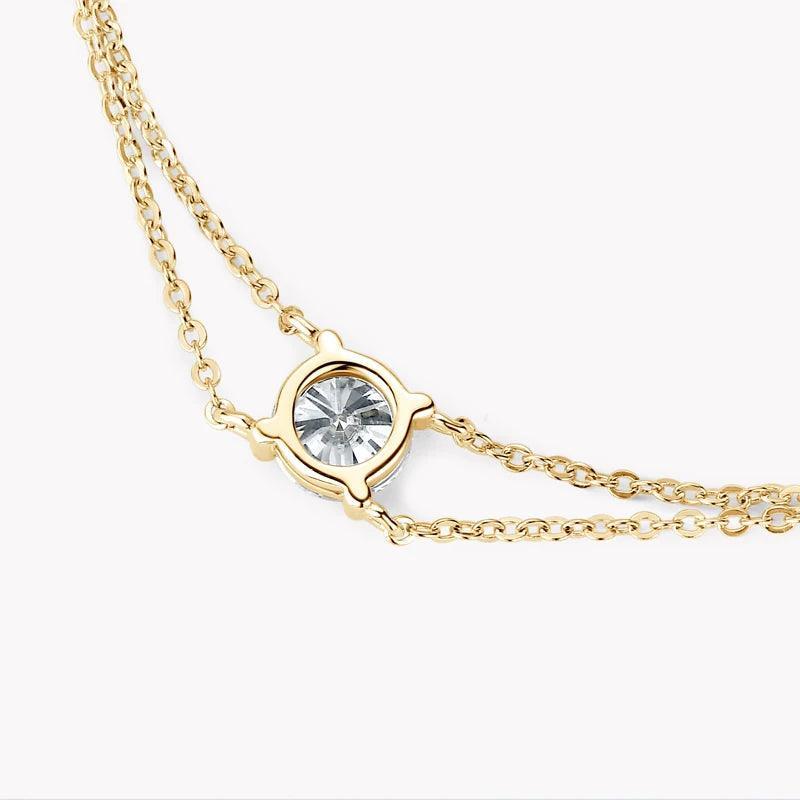 Diamond Bracelet 14K Gold Plated Double Chain with 1.0 Carat Single