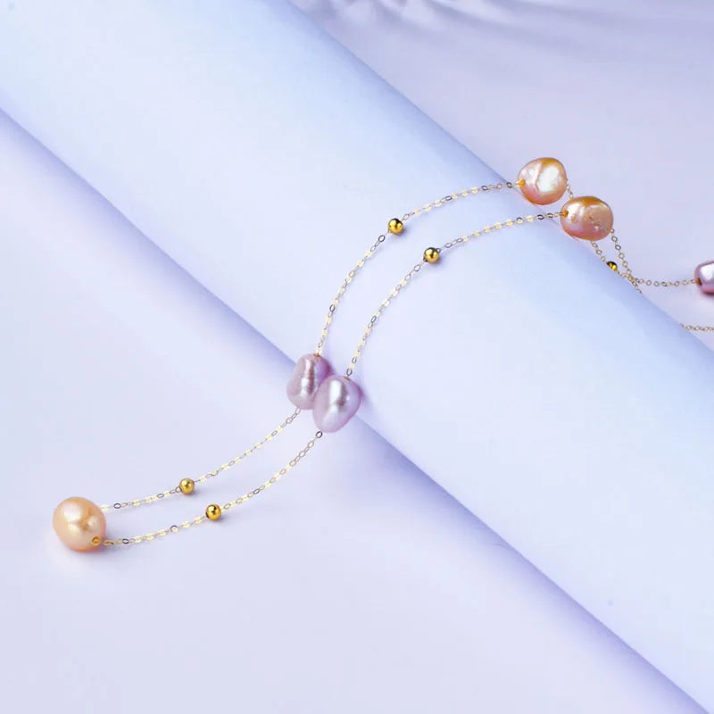 Pearl necklace 18K Gold Jewelry Freshwater AU750 Chain for Women