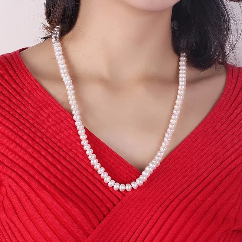 Pearl Necklace White Natural Freshwater Beads Jewelry