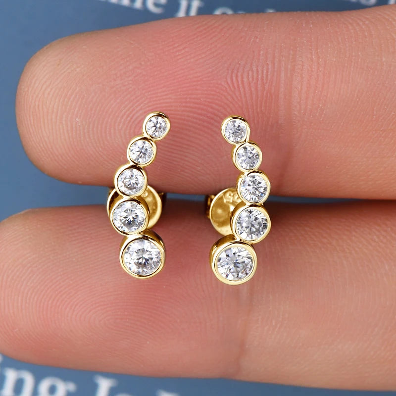 Gold Earrings Pure 925 Single Row Round For Jewelry
