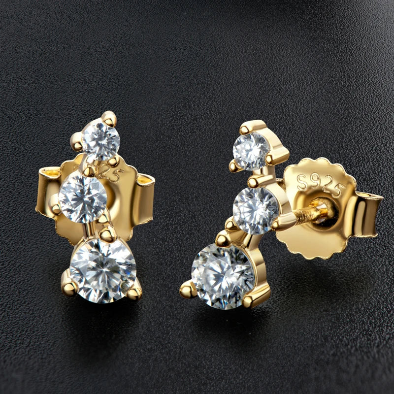 Gold Earrings D Color Stud Crawler 14K Gold Plated 925 Silver Jewelry