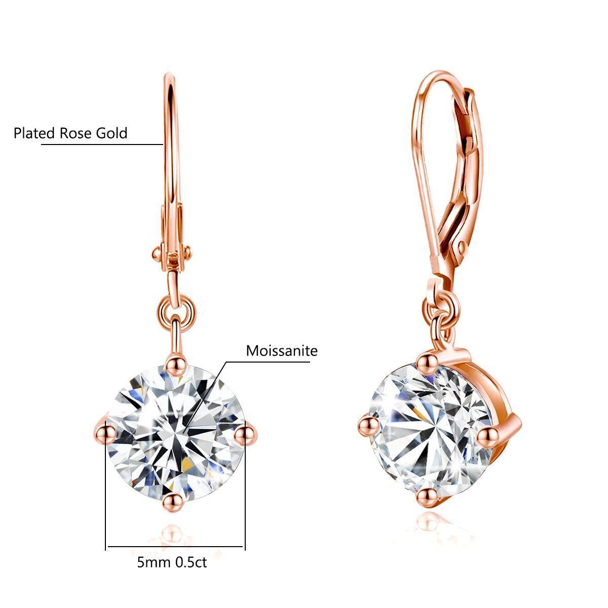 Gold Earrings Round Moissanite Drop with Party Jewelry