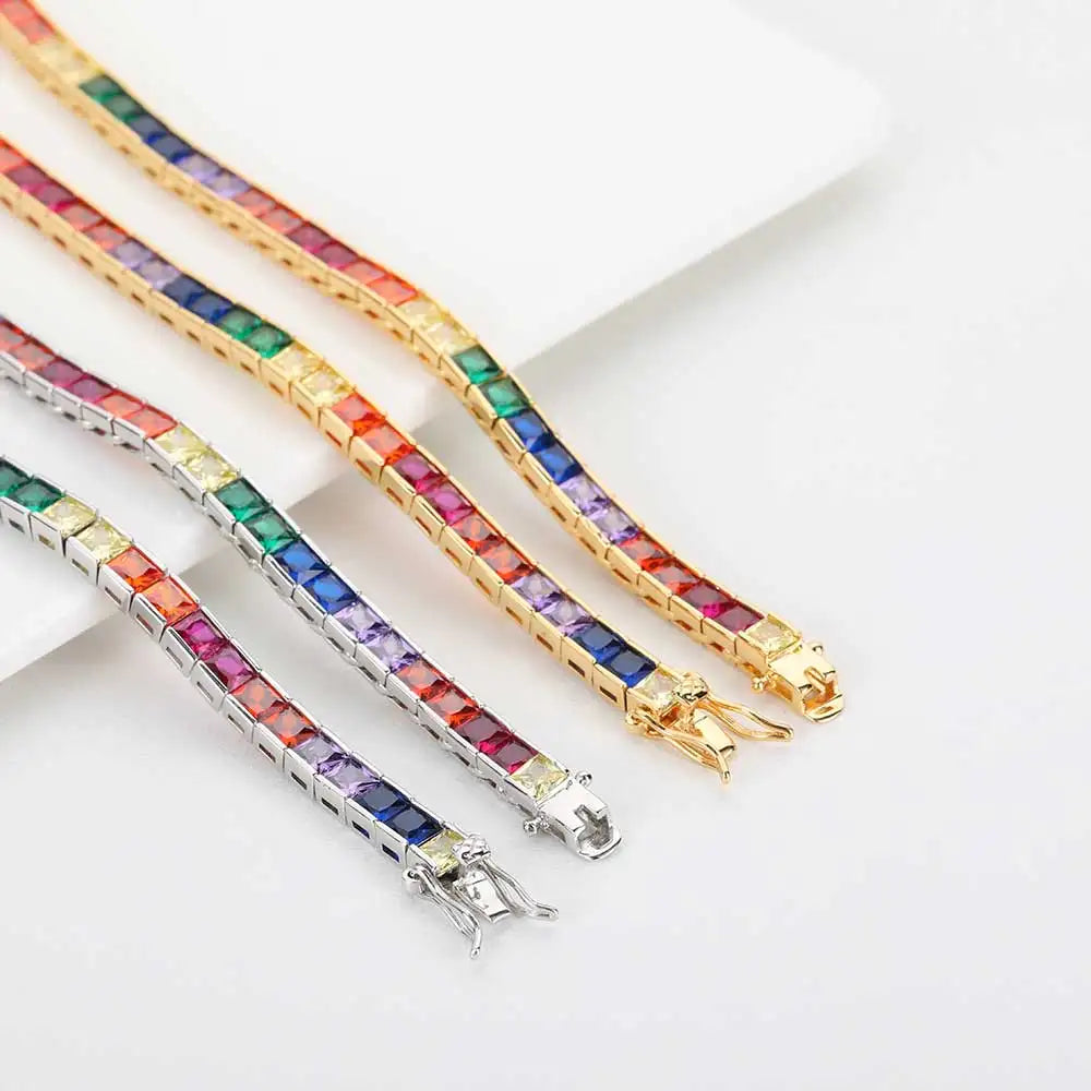 February birthstone Colorful Tennis Necklace Silver Plated Jewelry