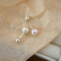 Natural Silver 925  Freshwater Pearl Spiral Clasp Stud Earrings