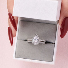 Diamond Rings 2 Pieces Drop Shape Band for Women 925 Silver Jewelry