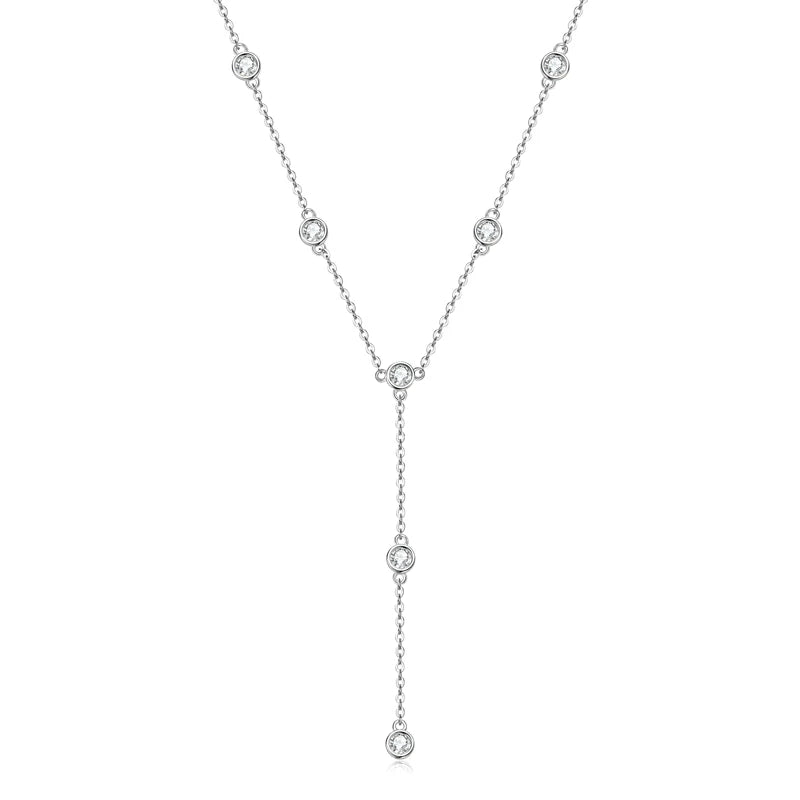 Round Diamond Necklace Silver 925 Chain Y-Shape Charm Jewelry