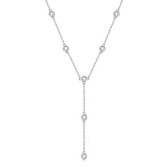 Round Diamond Necklace Silver 925 Chain Y-Shape Charm Jewelry