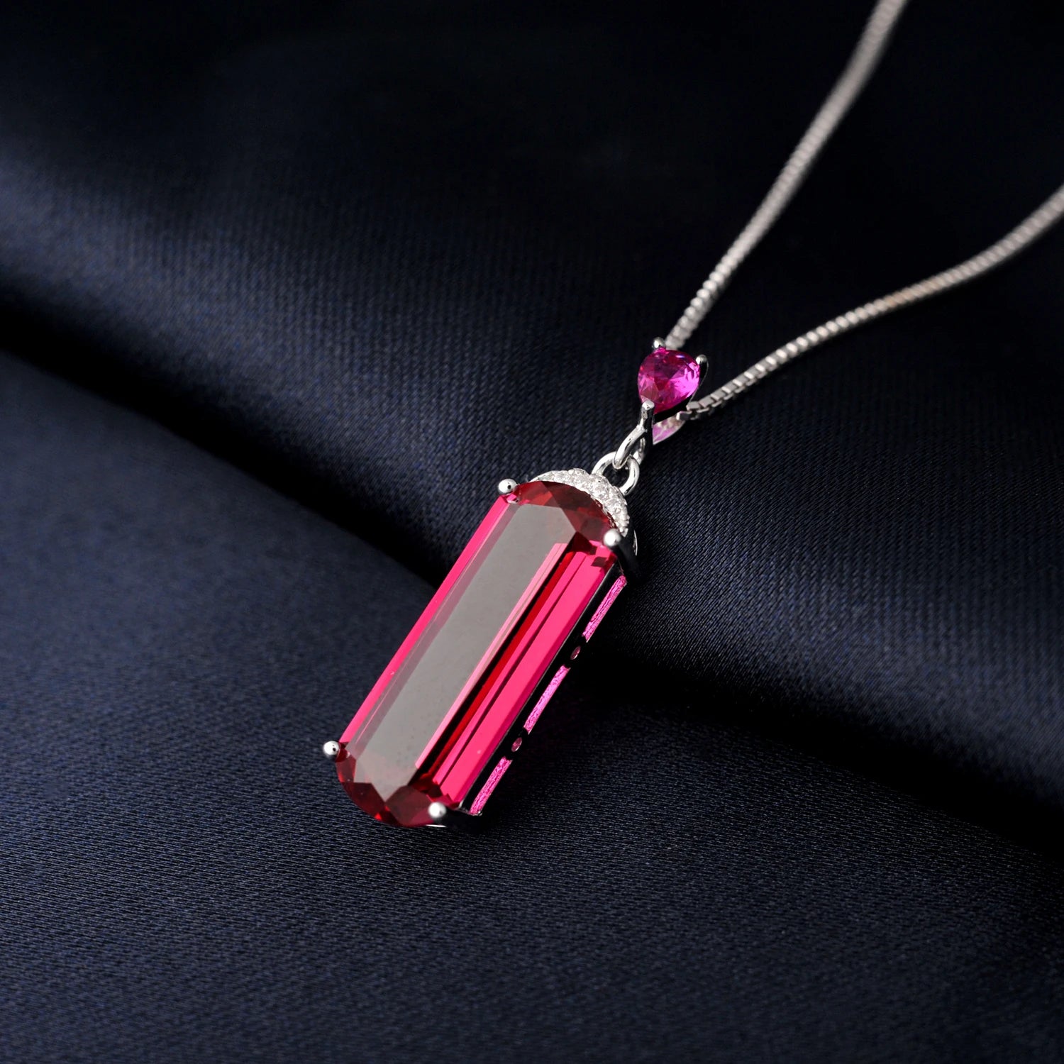 January Birthstone Created Ruby Emerald Pendant Necklace for Women