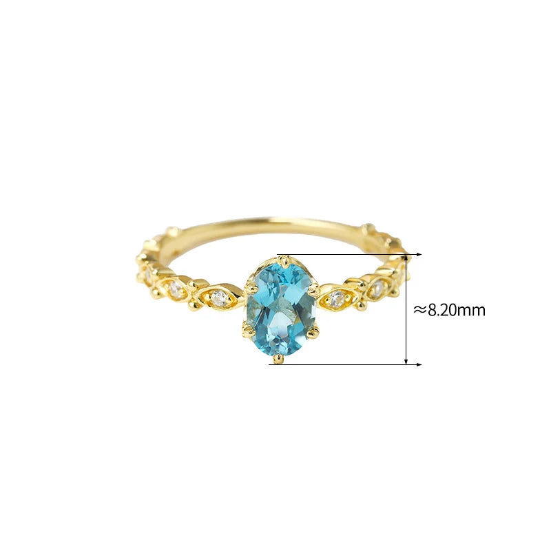 September Birthstone Natural Gemstone Ring Blue 925 Silver Gold Plated