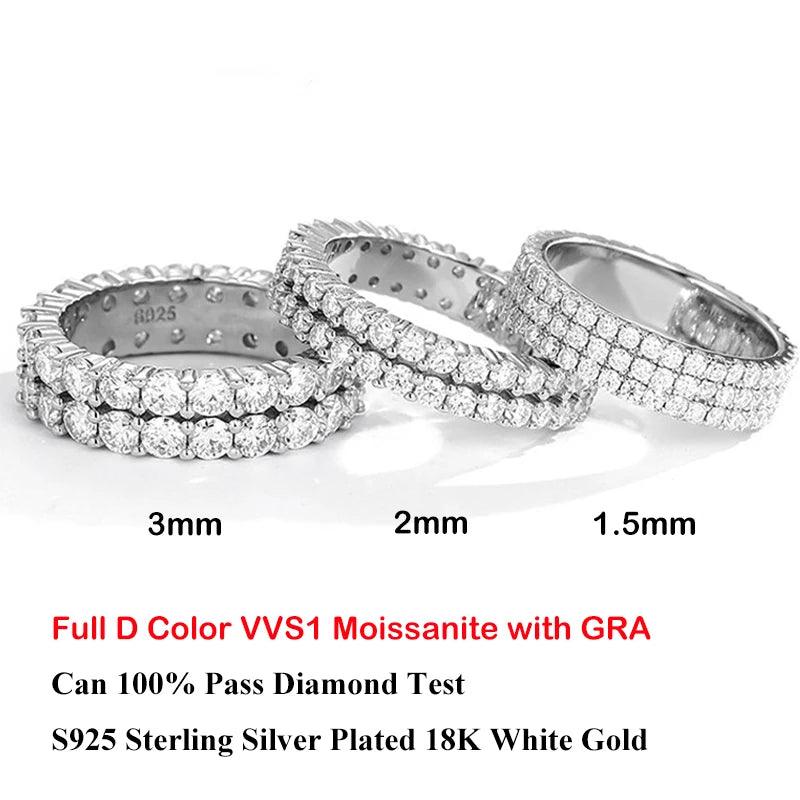 Luxury Full Moissanite Ring S925 Silver Plated 18K Diamond Stackable Rings Eternity