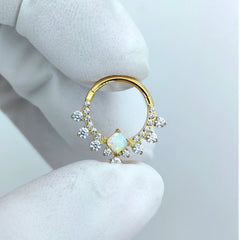 Nose Ring Titanium Zircon Quadrate Opal Segment Hoop Jewelry