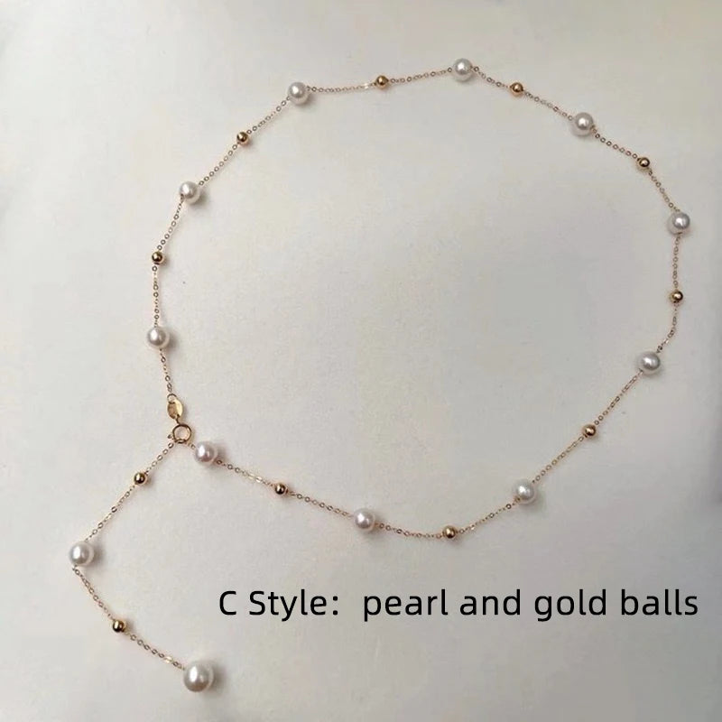 Pearl necklace 18K Gold Natural Au750 Fine Jewelry