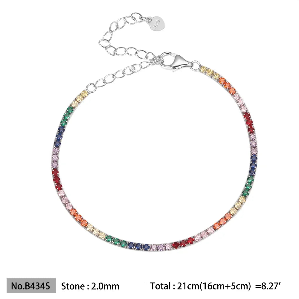 Diamond bracelet 925 Silver Rainbow 2mm Women Fine Jewelry