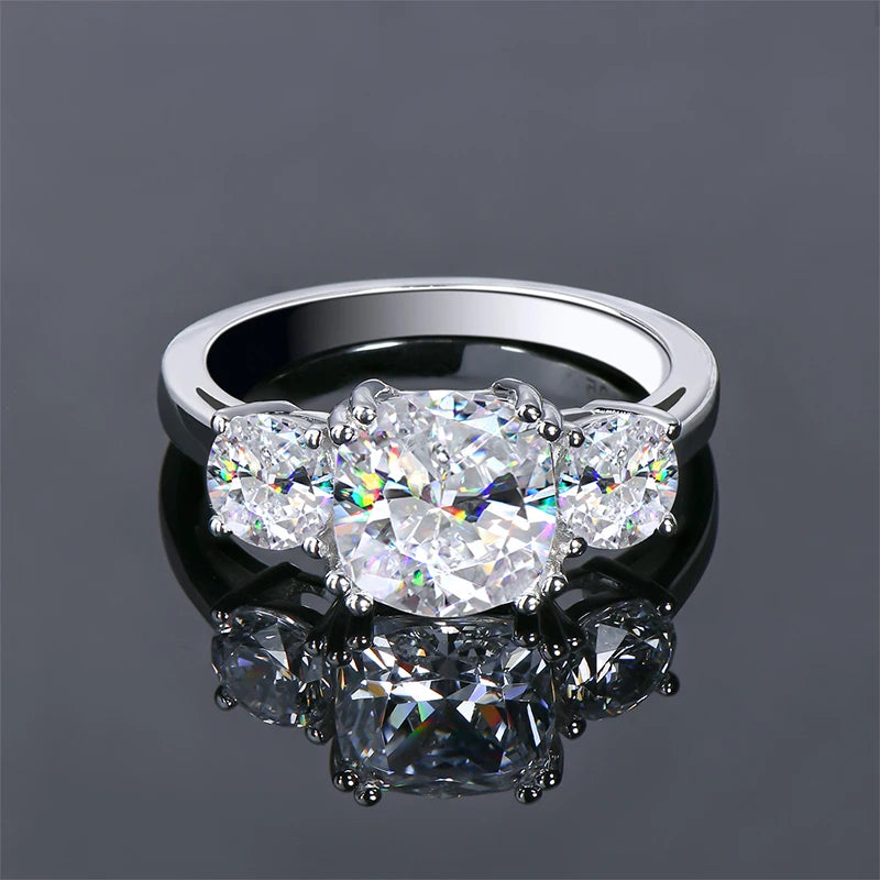 Diamond Ring Three Stone 925 Silve for Women Luxury Jewerly