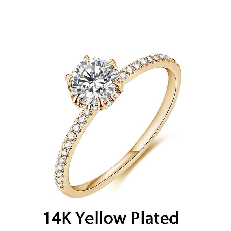 Yellow Gold 14K Moissanite Rings for Women Pure 10K Round Shape Ring Fine Jewelry