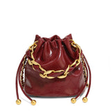 Genuine Leather Quilted Drawstring for Women with Chain Strap Handbag