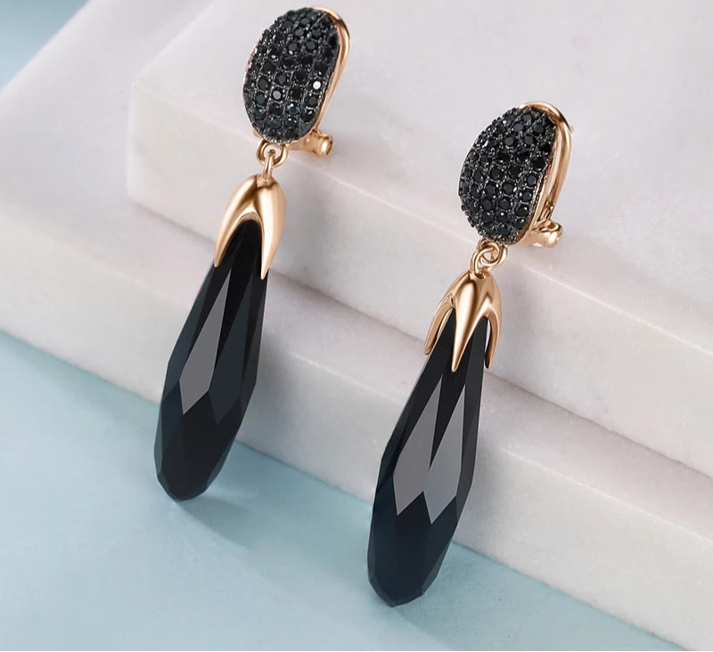 August Birthstone Black Stone Retro Hanging Earrings Jewelry