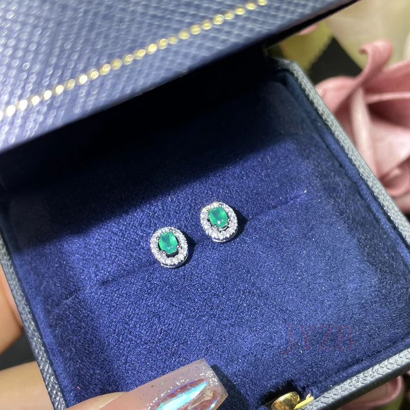 May Birthstone Natural Emerald Stud Earrings Luxury Style