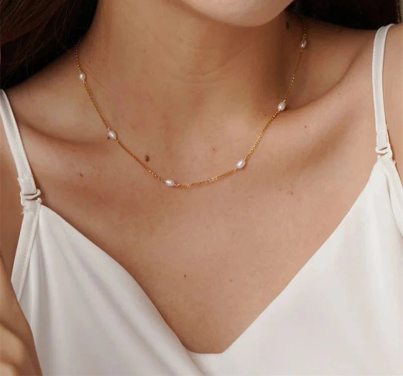 Gold Necklace Natural Pearl Choker Filled Pendants  Jewelry