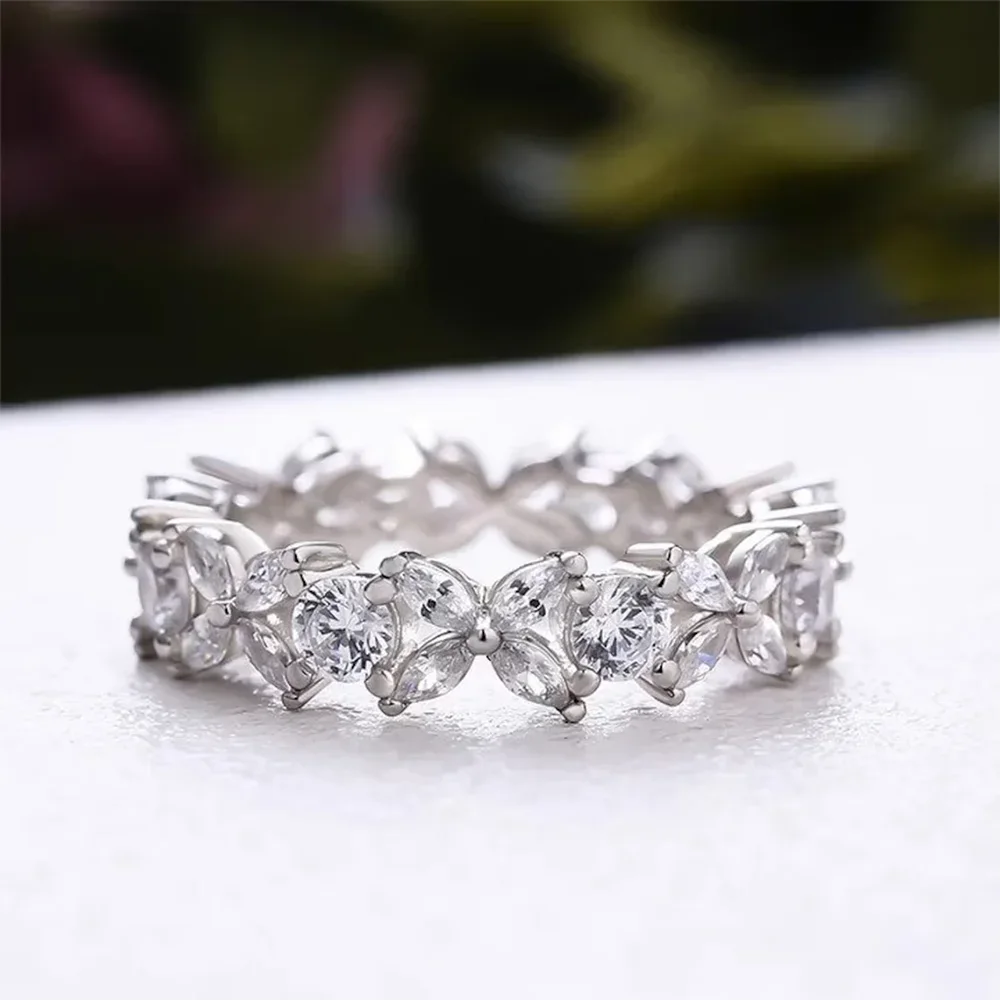 Butterfly Shape Moissanite Eternity Rings for Women 925 Silver Plated