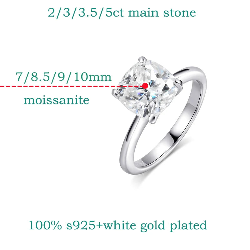 Moissanite Rings Cushion Cut for Women 925 Sterling Silver Band