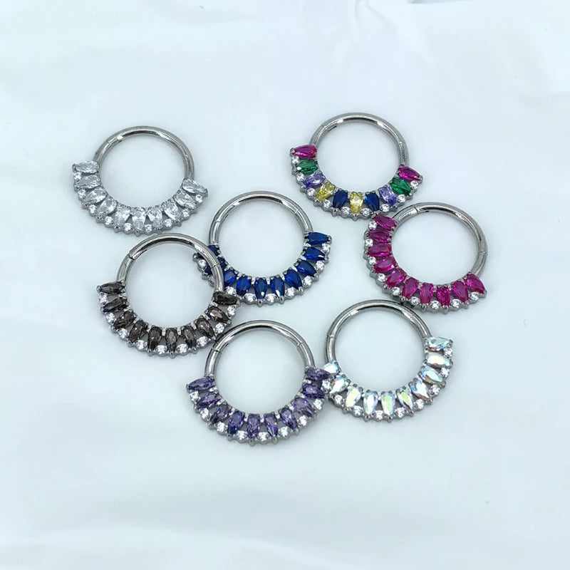 Nose Ring Titanium Drop-Shaped Colorful Segment Hoop Piercing Jewelry