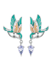 April Birthstone Green Dragonfly Stud Earrings White Gold Plated