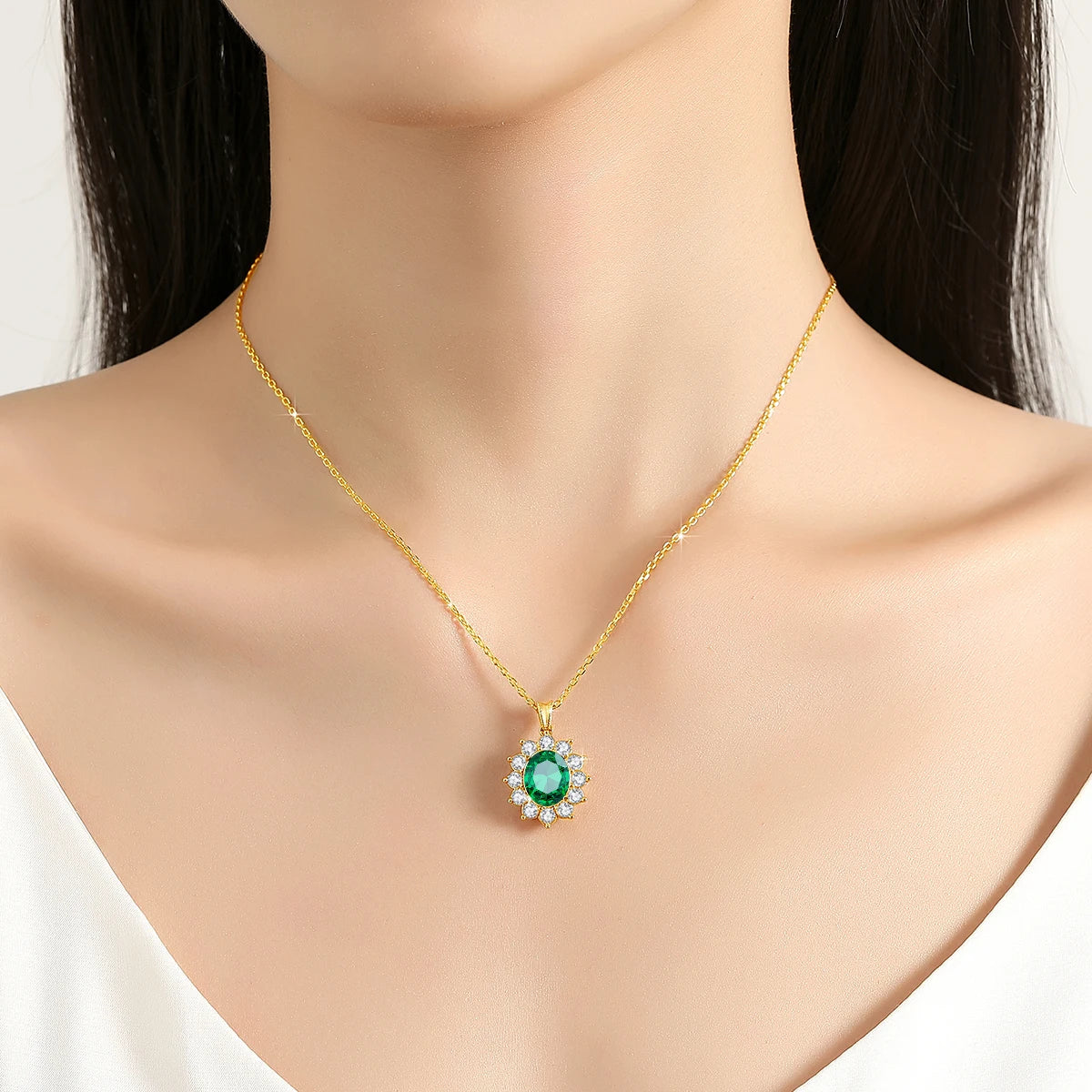 Emerald Gold 18k Necklace Women Oval Luxury Royal Jewlery