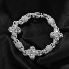 Clover Bracelet With Bead Chain Micro Paved Zirconia Hiphop Jewelry