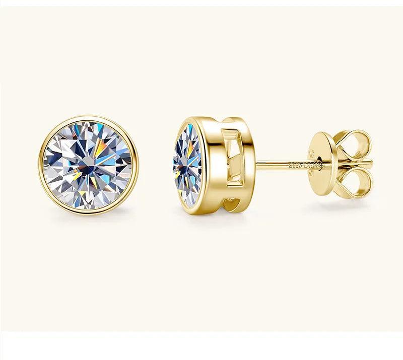 Gold Earrings 2ct Moissanite Plated 925 Silver Stud Luxury
