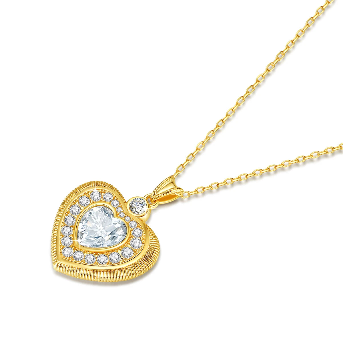 Gold Necklace 18K Heart Moissanite Pendant Luxury Jewelry