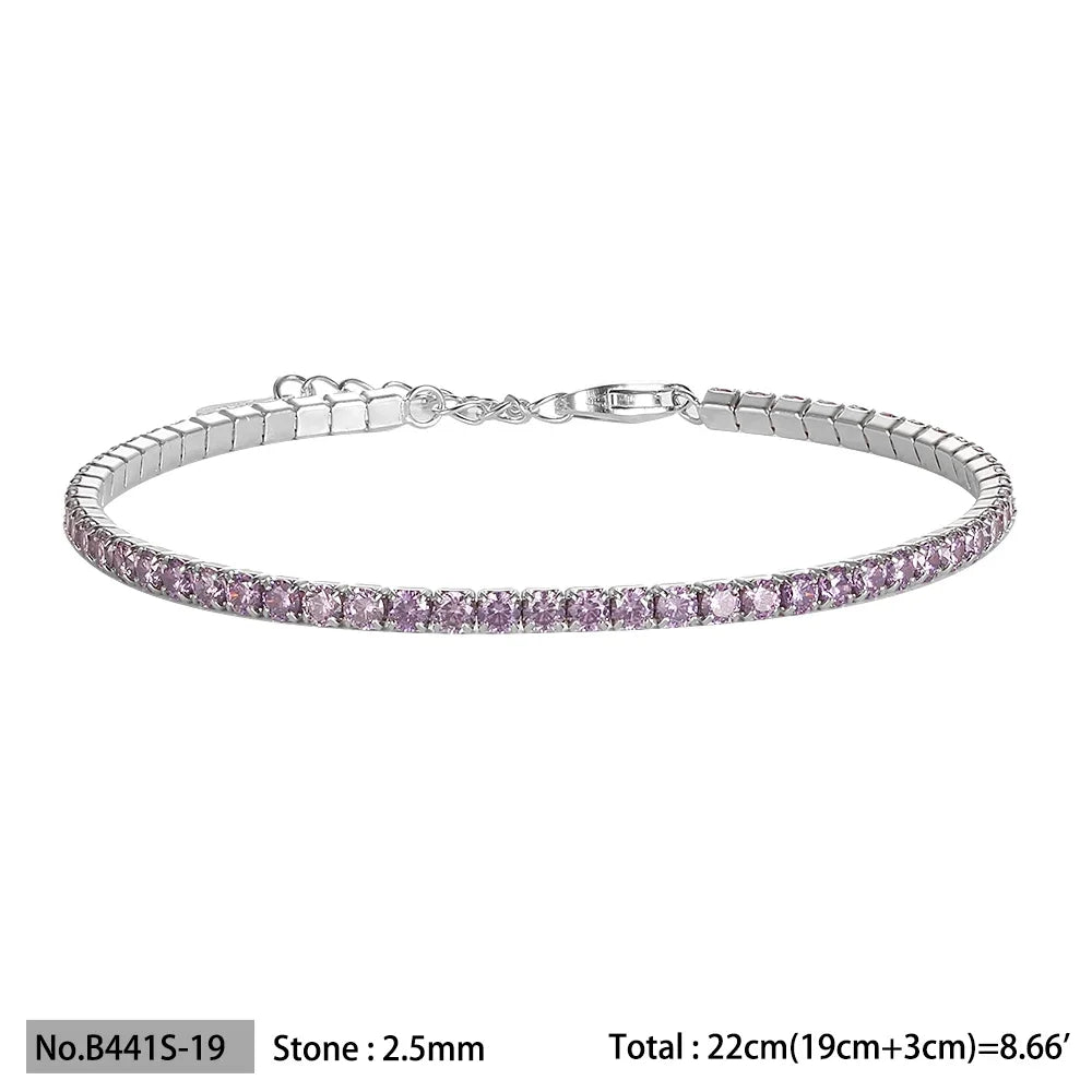 Diamond bracelet 925 Silver Rainbow 2mm Women Fine Jewelry