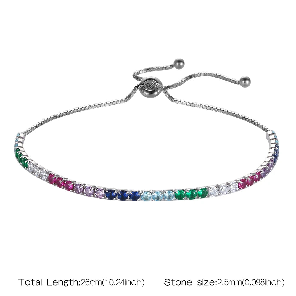 Diamond bracelet 925 Silver Rainbow 2mm Women Fine Jewelry