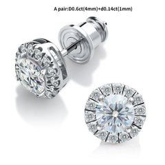 Moissanite Earrings Halo D Color 925 Sterling Silver Stud for Women