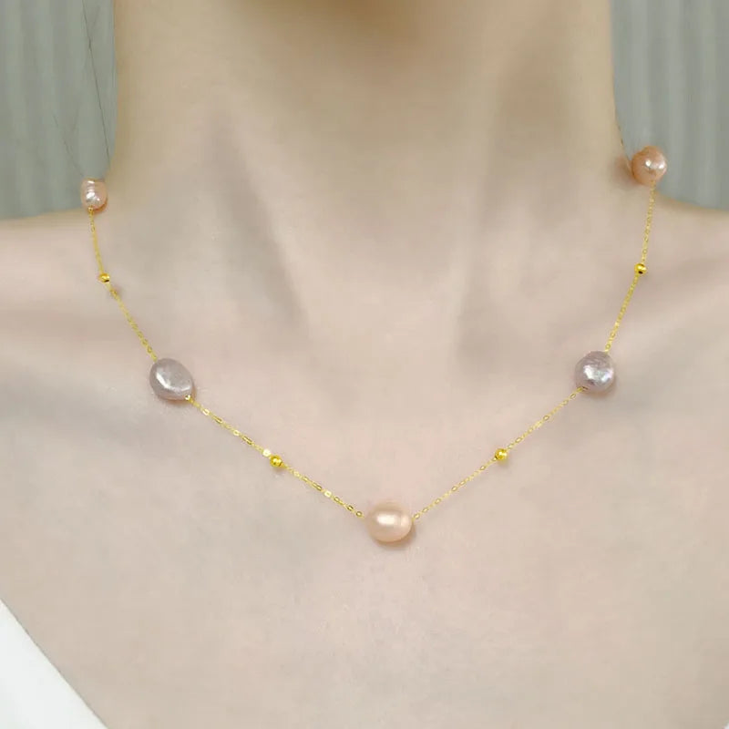 Pearl necklace 18K Gold Jewelry Freshwater AU750 Chain for Women