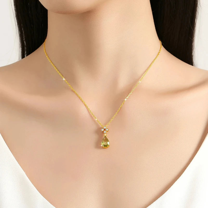 Gold Necklace 18K Natural Stone Teardrop Pendant Jewelry