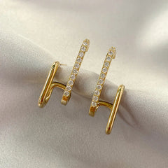 Diamond Earrings Luxurious for Women U-shaped Cuff Stud 925 Silver