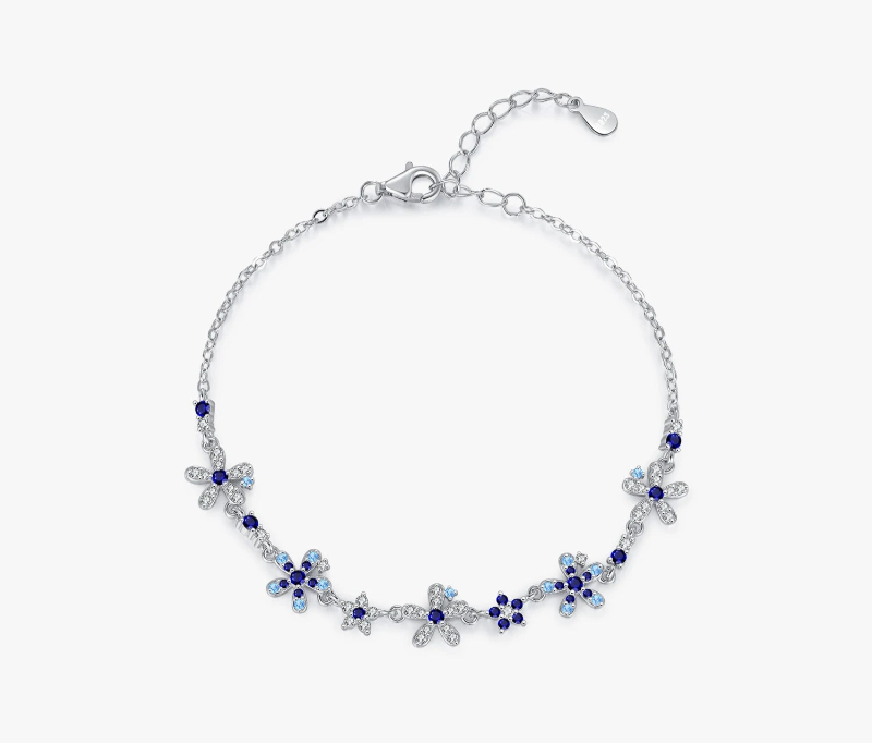 March Birthstone Luxury Flowers Pave Brilliant Bracelets Chain Jewelry