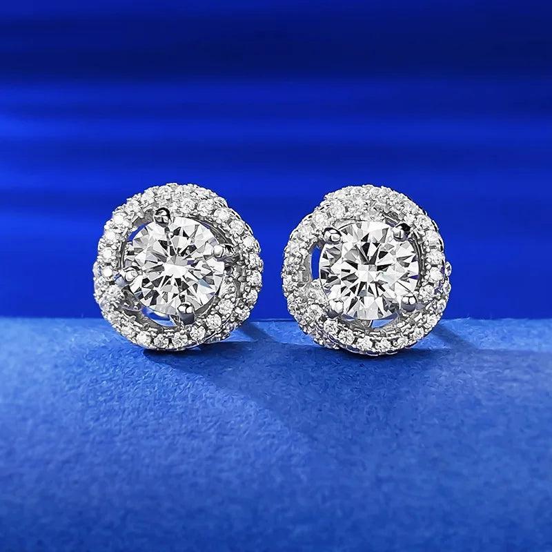 Moissanite Earrings Charm Flower Stud Sterling Silver 925