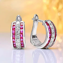 Diamond Earrings Ruby Sapphire Hoop 925 Sterling Silver Women Jewelry