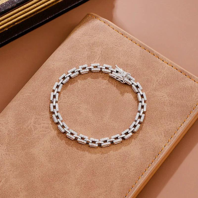 Luxury Designer Tank Chain Moissanite Bracelet Party Fine Jewelry Silver S925 Diamond