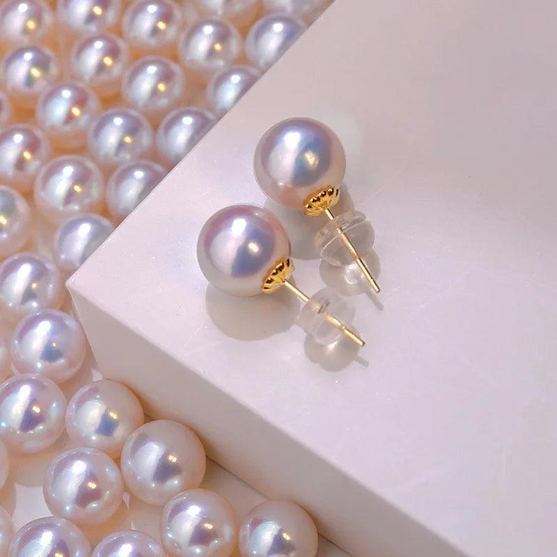 Pearl Earrings 18K Gold Natural Stud Fine Jewelry Delicate