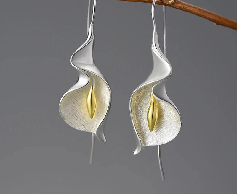 Gold Earrings Calla Flower for Women Luxury High End Jewelry