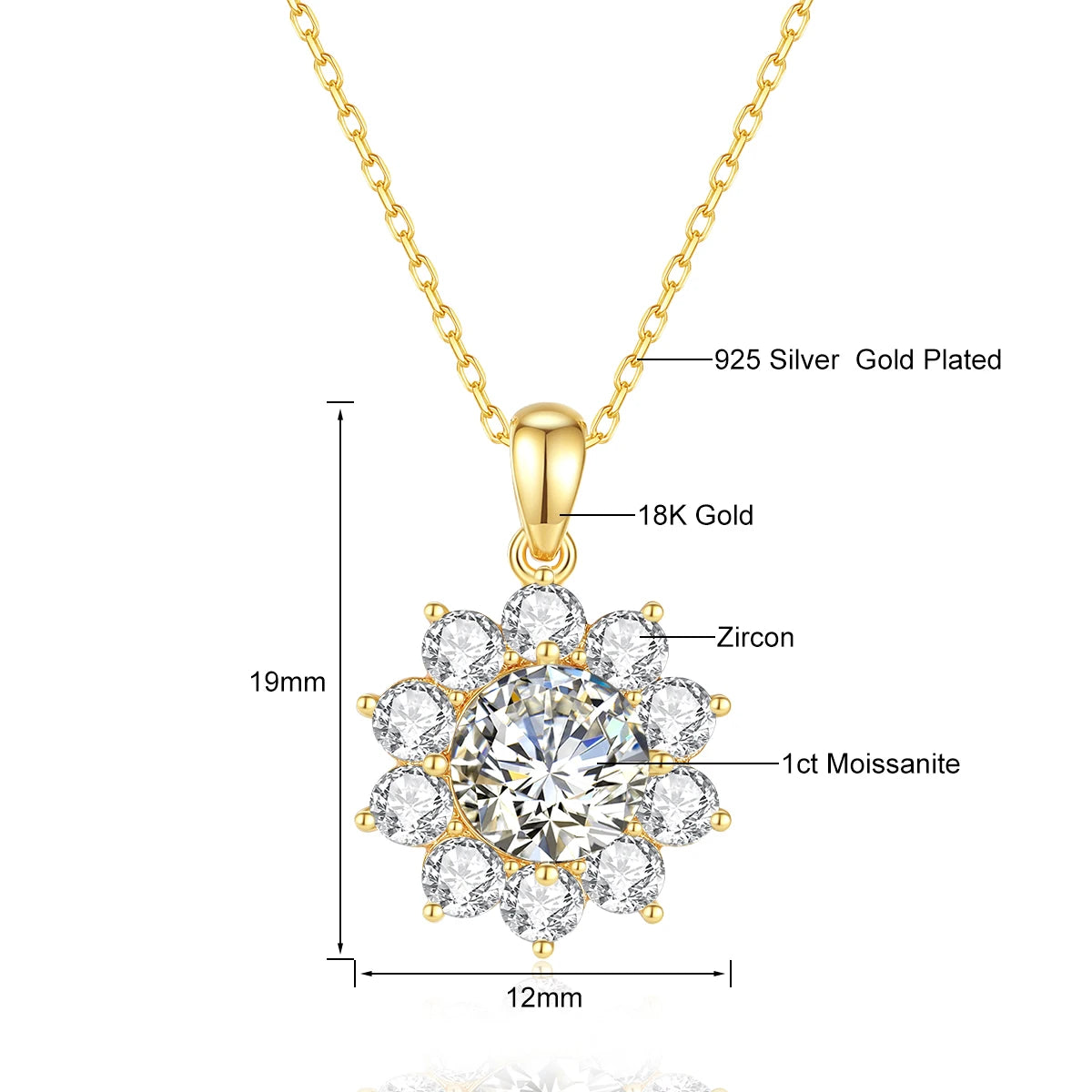 Gold Necklace 18K Moissanite With Jewelry Flower Pendant Anniversary